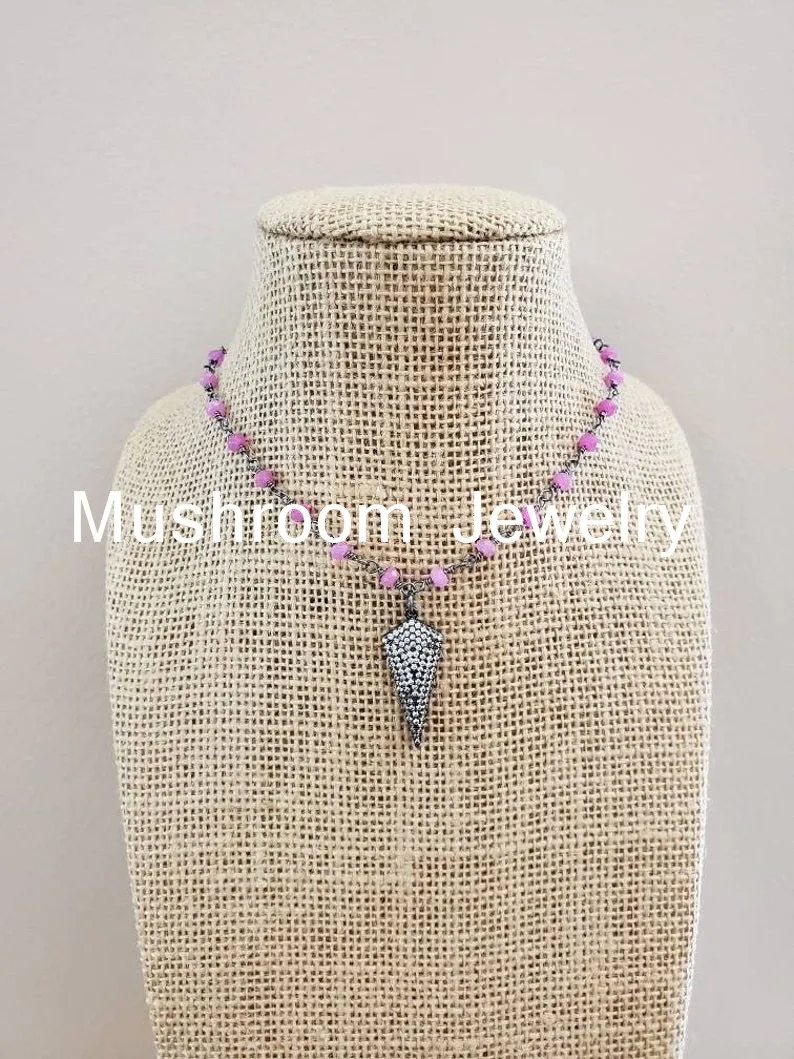 

ROsary Chain Bead Pave Micro Zircon Arrow Pendant Shorter Necklace