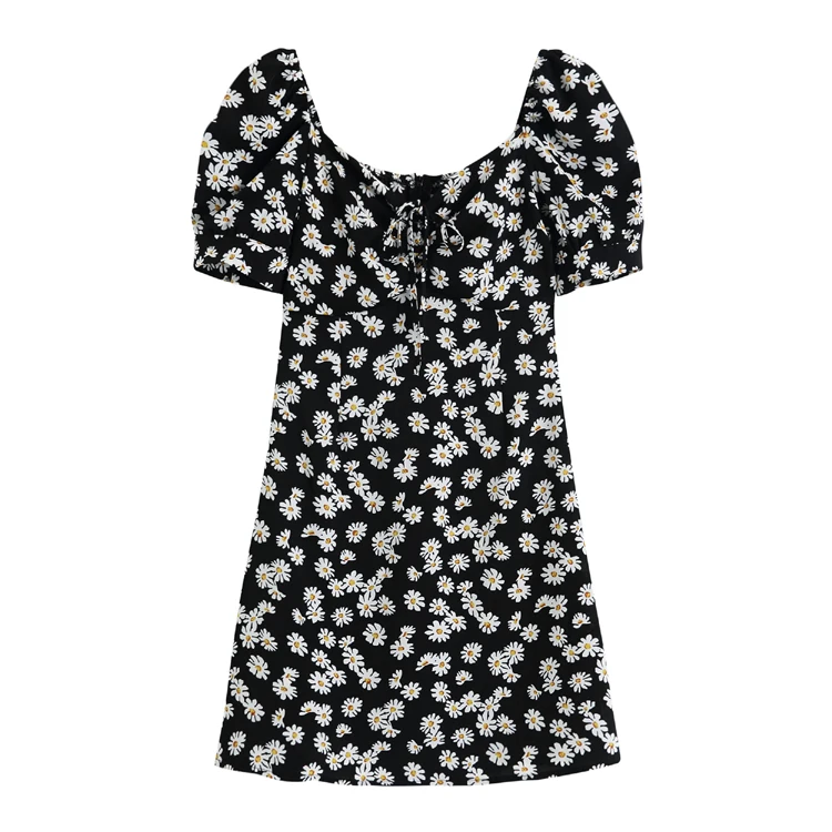 

COIGARSAM French Style Print Women dress Summer Chiffon Dresses Floral 4130