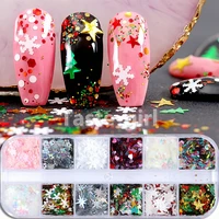 1 box mixed snowflake nail glitter sequins 3d holographic flakes slices christmas decoration manicure nail art accessories