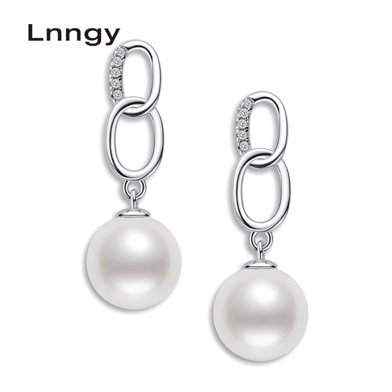

Lnngy 925 Sterling Silver 7.5-8mm Natural Freshwater Pearl Earrings for Women Pearl Chain Stud Earrings Ladies Elegant gifts
