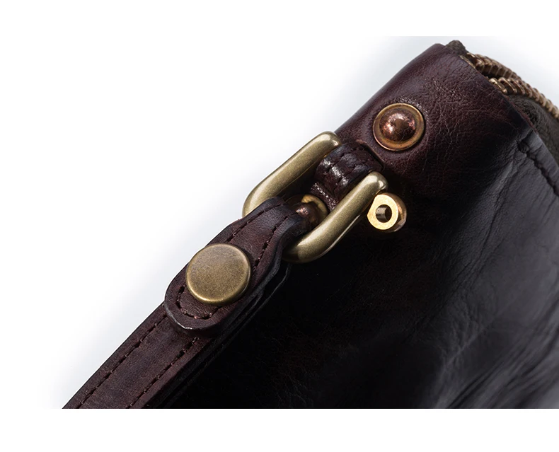 High Quality Vintage Real Cowhide Men Wallet Cash Purse Zipper Modern Stylish Male Long Day Clutches Wristlets Wallet Card Case