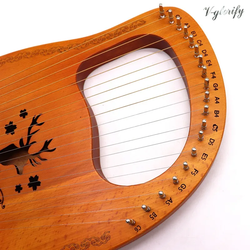 

19 string reindeer pattern wooden lyre harp metal strings small harp okoume wood string instrument with tuning wrench