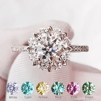 flower design moissanite ring 0 5 1ct color blue cyan pink red yellow green white 925 silver retro style for women diamond rings
