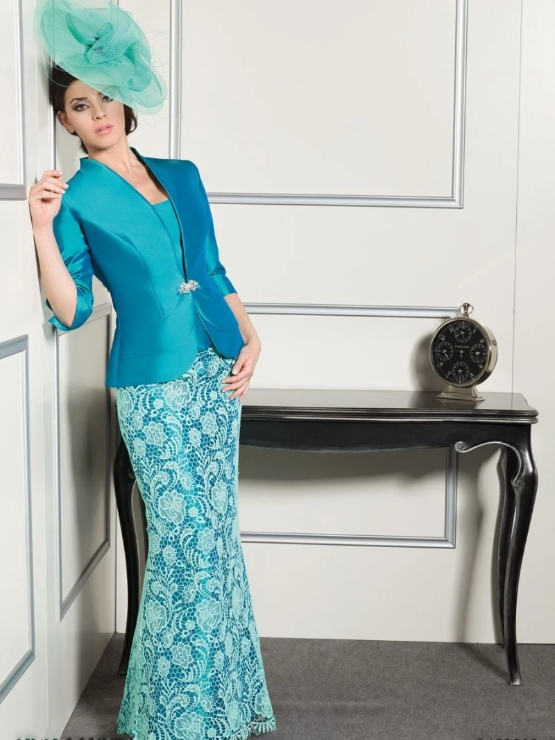 

New Arrival 2016 Lace Three Quarter Sleeve Mother of the Bride Dresses With Jacket Designer Gorgeous Godmother Suits Madrinha