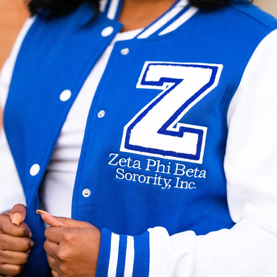 

Zeta Phi Beta Fashion contrast print casual baseball uniform jacket