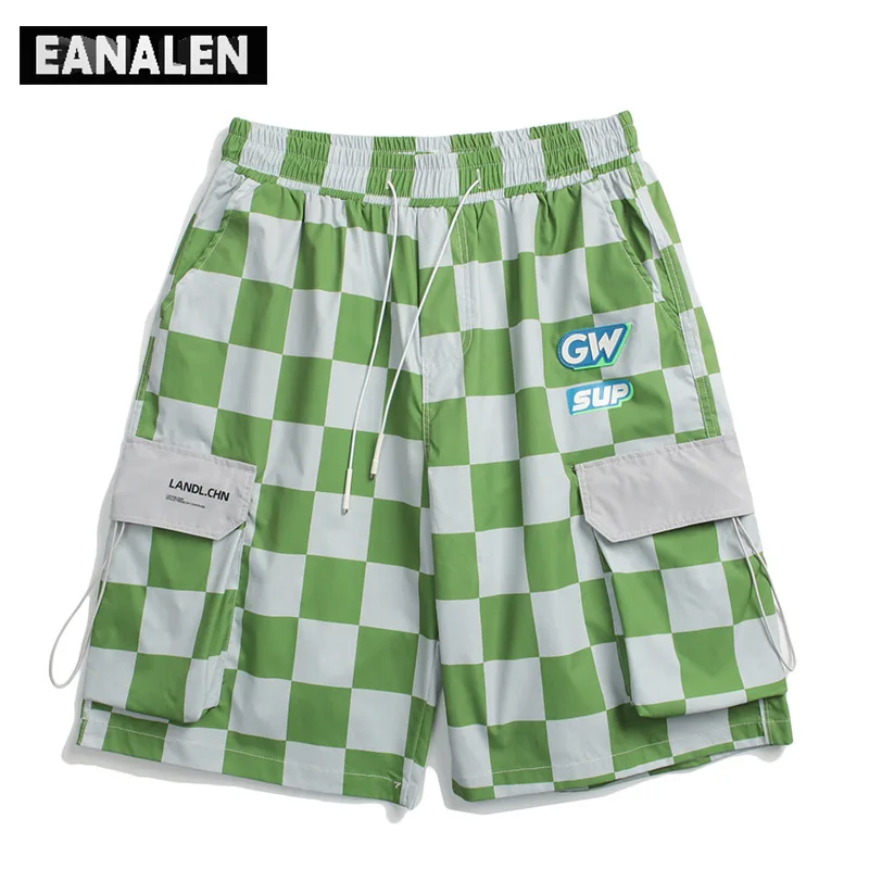 

Summer men's Harajuku Street casual shorts multi-pocket Plaid cargo shorts basketball running graphic loose pants men's clothing