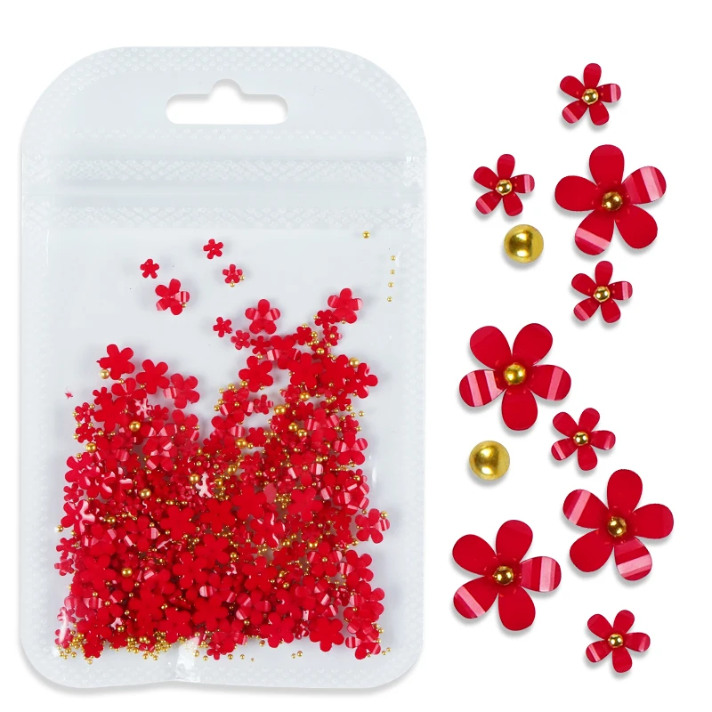 

4.5g Red Yellow Flowers Nail Art Glitter Gold Silver Rhinestone Bead Pearl Ornaments Nails Accesorios Design Decoration Supplies