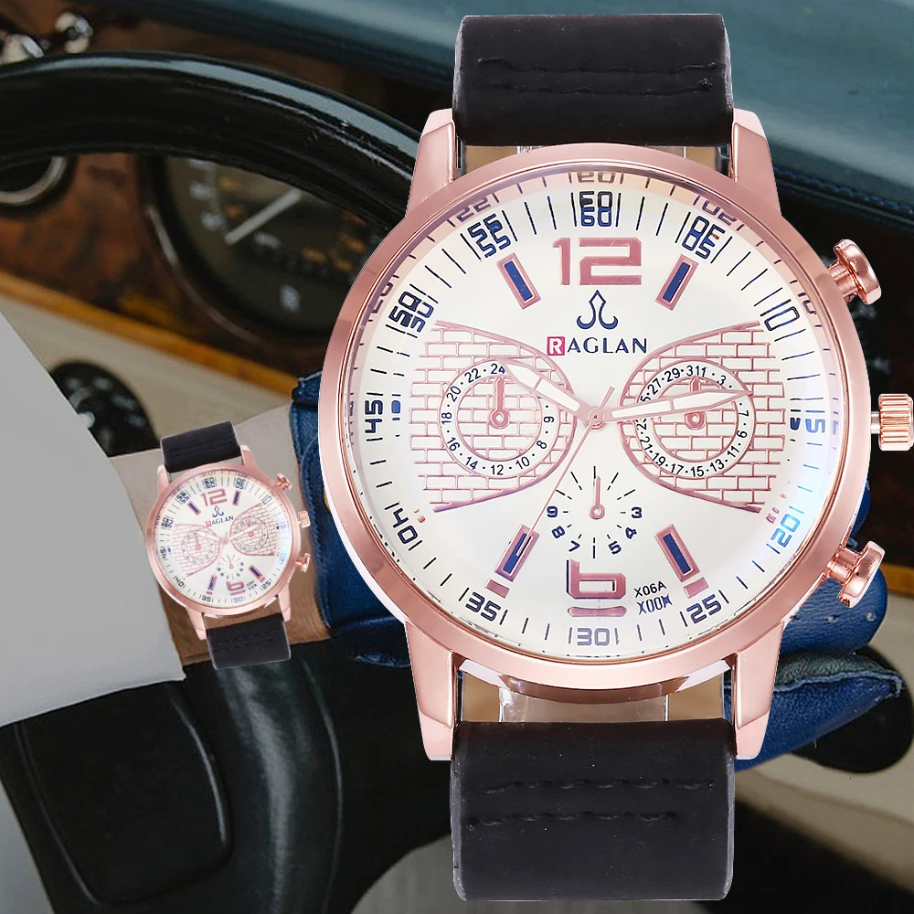 Мужские кварцевые часы с простым циферблатом кожаным ремешком модные спортивные