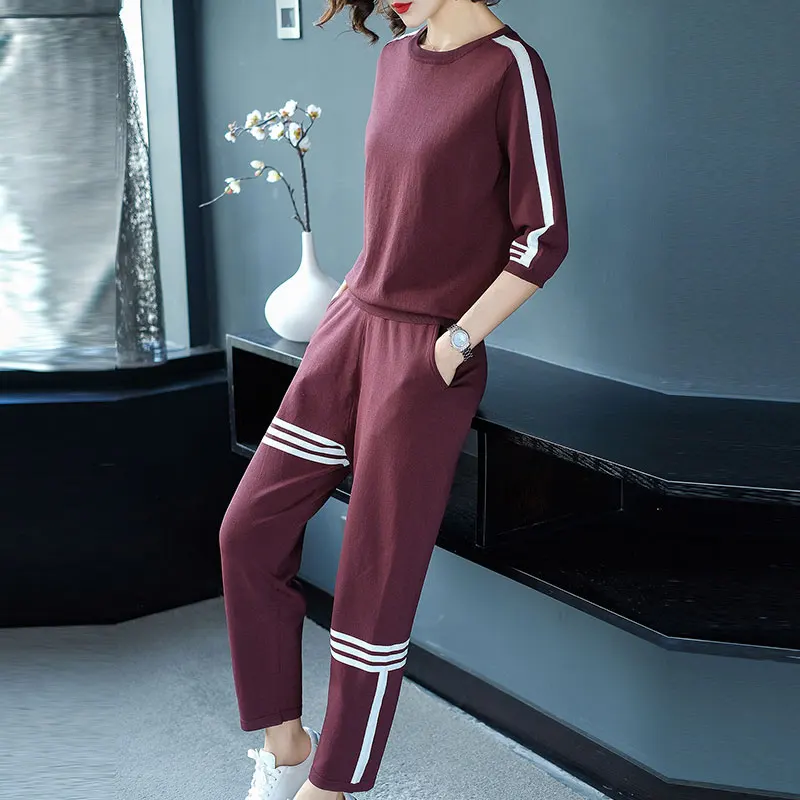 Спортивные костюмы для женщин со свитером комплект женской одежды вязаный