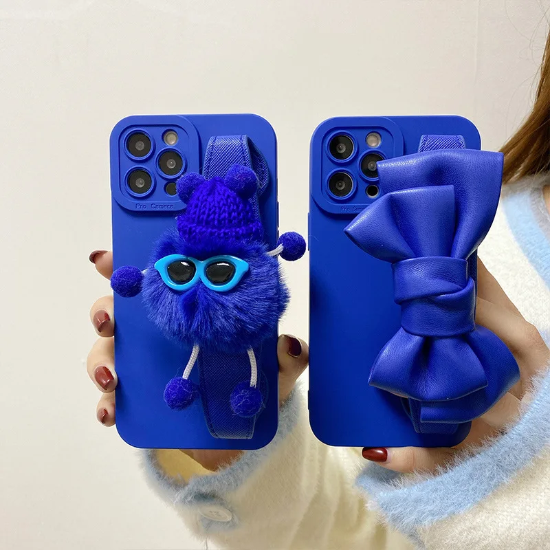Корейский Синий чехол-браслет Klein для телефона плюшевая кукла бант ремешок на