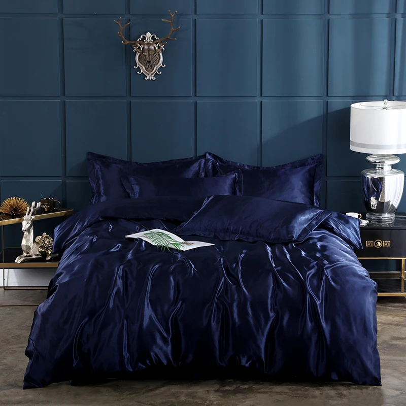 

Bedding Sets silky satin Fabric Luxury duvet cover set Twin Gueen King size bed set Solid color Bedclothes set