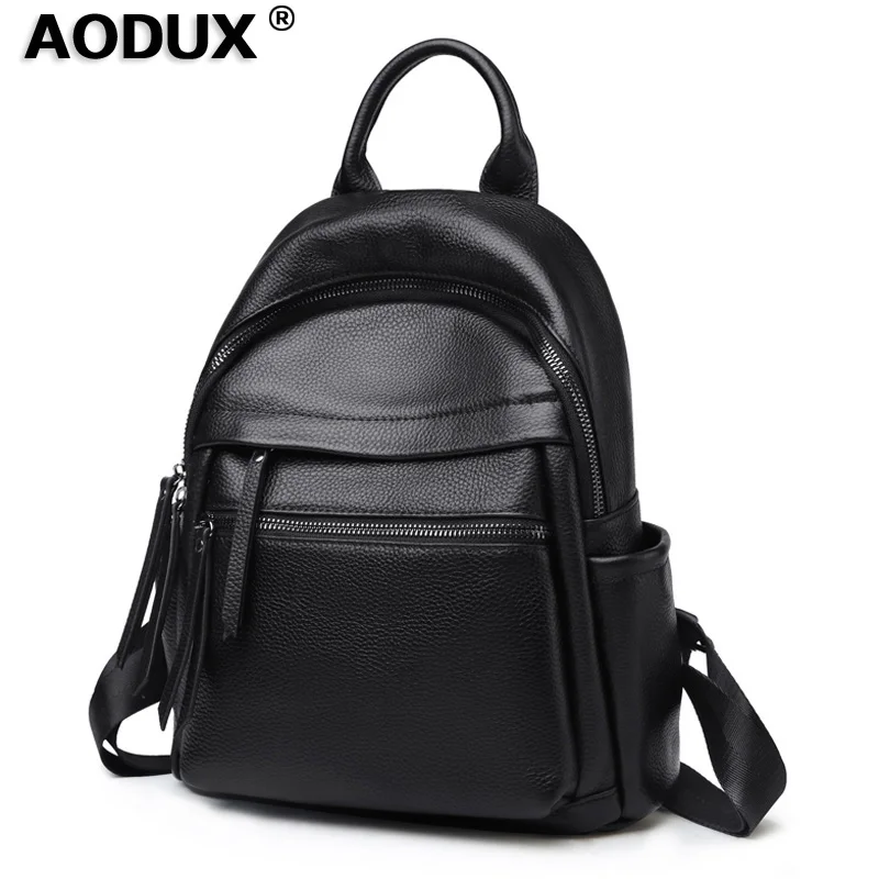 Модный женский рюкзак AODUX из 100% натуральной коровьей кожи черная фурнитура