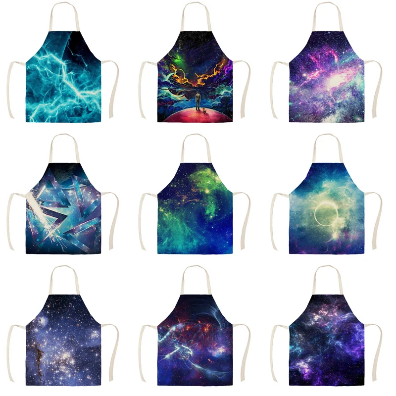 

Science fiction starry sky apron adult children's kitchen linen printing household cleaning household cooking antifouling apron