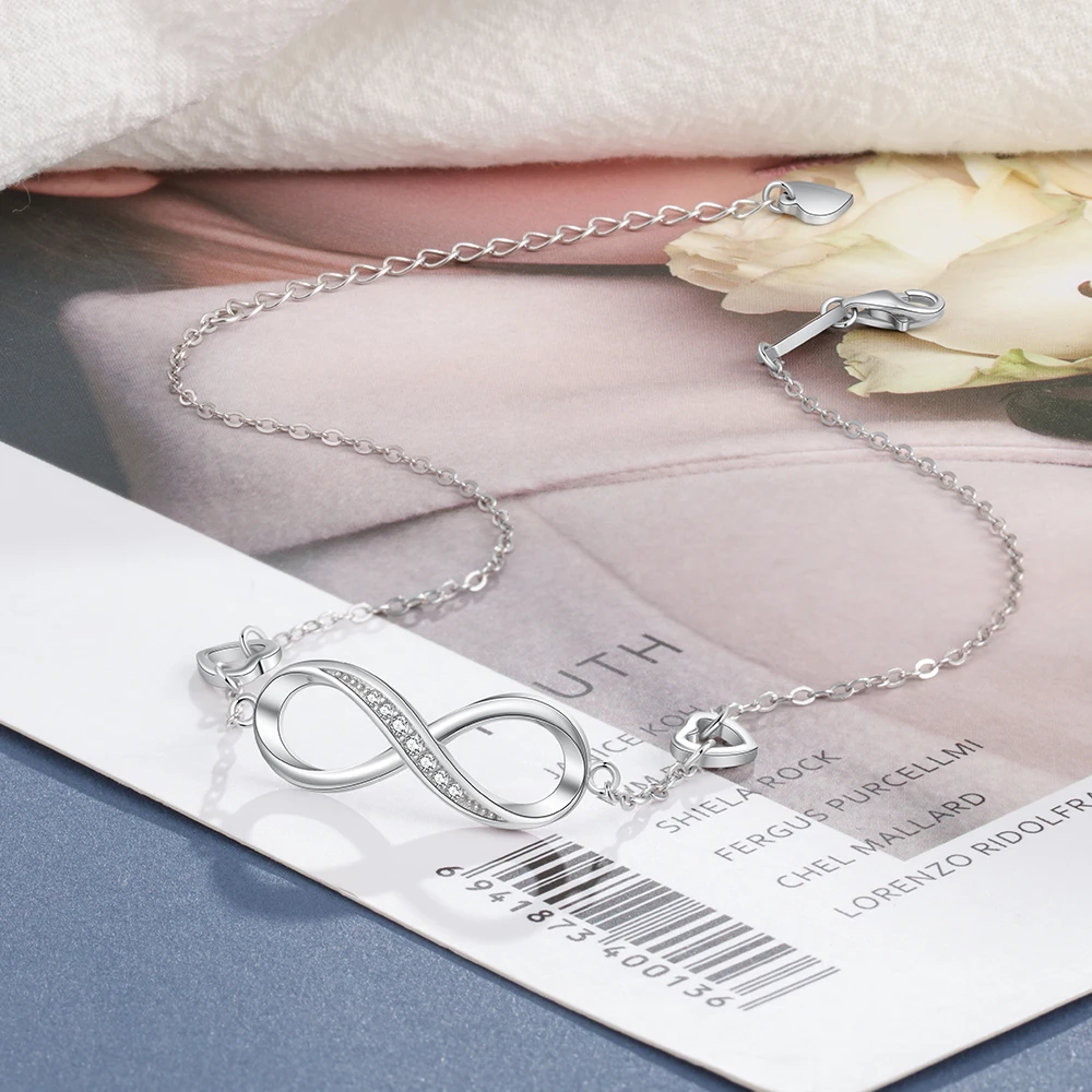 Классические серебристые браслеты на щиколотку для женщин с бесконечностью из кубического циркония на лодыжке босохождения ювелирные украшения (Lam Hub Fong).