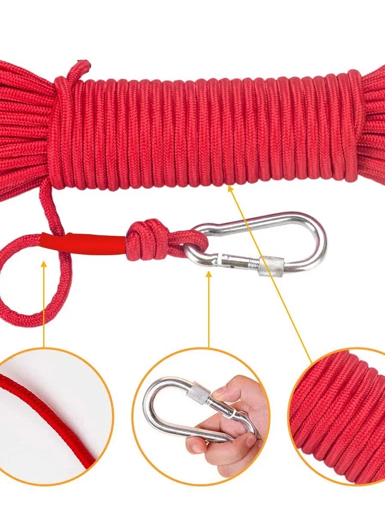 

3 Colors Outdoor Climbing Safety rope With Hook 6MM 10/20M High-Strength Safety Rescue Rope Life-Saving Tool camping equipment