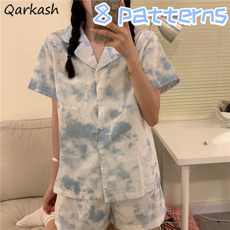 

Пижамный комплект в Корейском стиле, простая популярная одежда для сна в стиле Харадзюку для отдыха и студентов колледжа, с коротким рукаво...