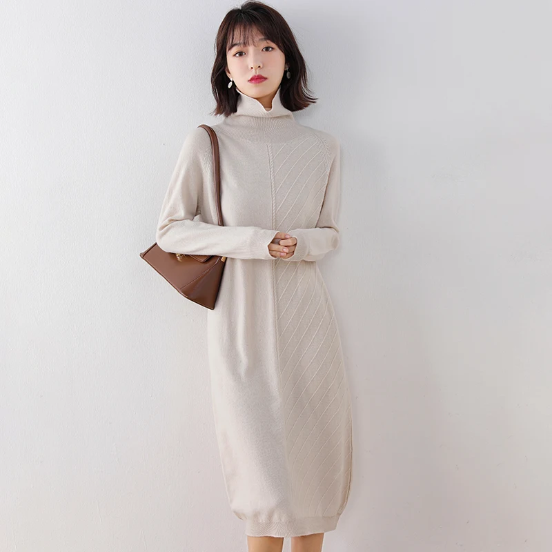 

BARESKIY Ladies' Tops Cashmere Turtleneck Sweater Pure Color Long Knitted Pullover Loose Sweater Stretch Large Size Long Sweater