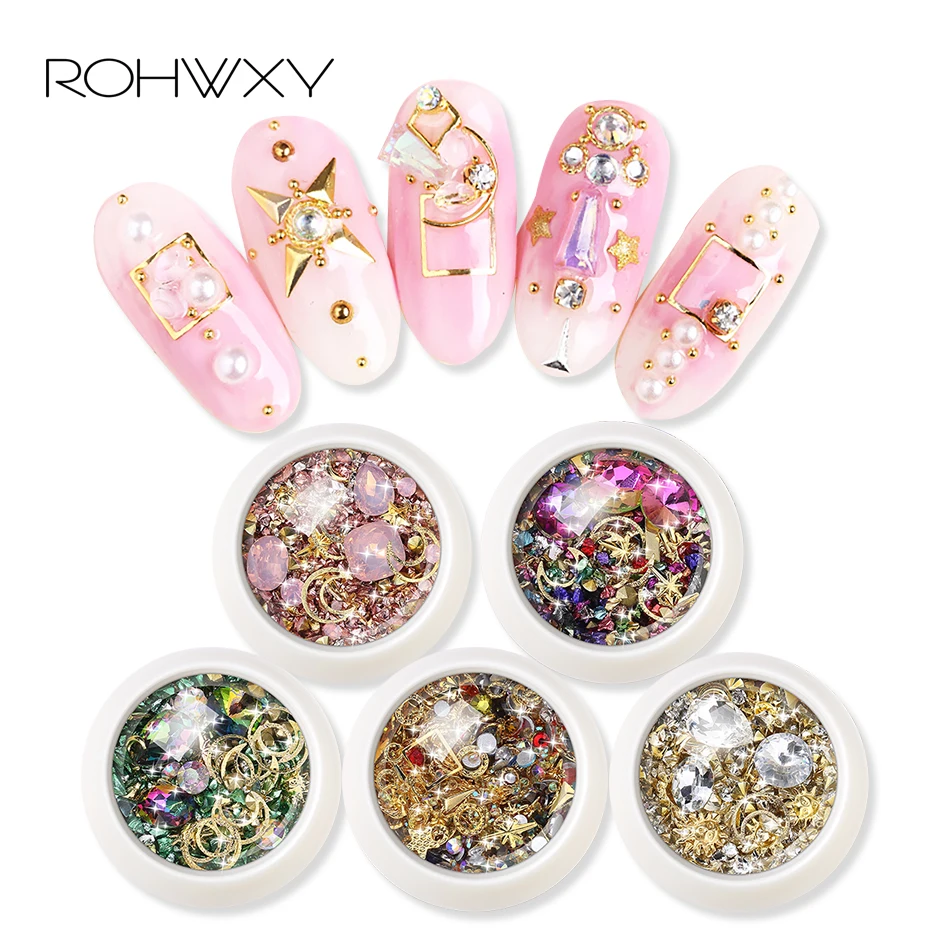 ROWHXY 1 коробка украшения для нейл-арта Красочные Стразы оболочка для ногтей для 3D дизайна ногтей бриллианты сплав для дизайна ногтей для маникюра