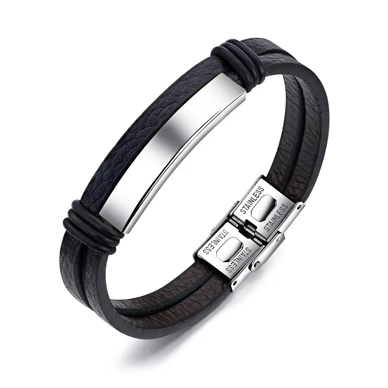 

Wonlife New Punk Leather Bracelet for Men black Stainless Steel Clasp Wristband Male Charm Jewelry Vintage Fashion Best Gifts