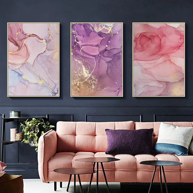 

Modern Abstract Purple Golden Foil Lines Marble Canvas Art Paintings for Living Room Bedroom Posters Prints Picture Home Decor