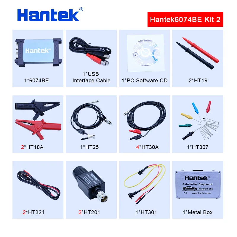 Hantek автомобильный Осциллограф портативный осциллограф ПК 6074BE USB 2,0 интерфейс 4CH 70 МГц Стандартный оснащен более 80 типов