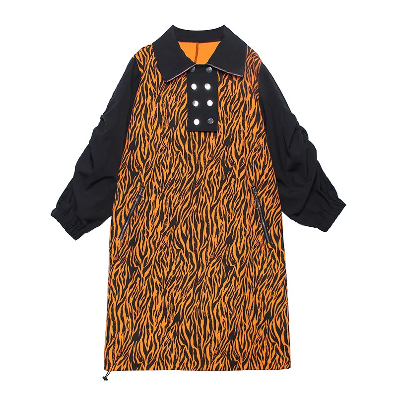 

Striped Print Patchwork Dress Women Loose Fashion Streetwear Zebra 2020 New Autumn Full Sleeve Plus Size Dress Outwear LT792S50