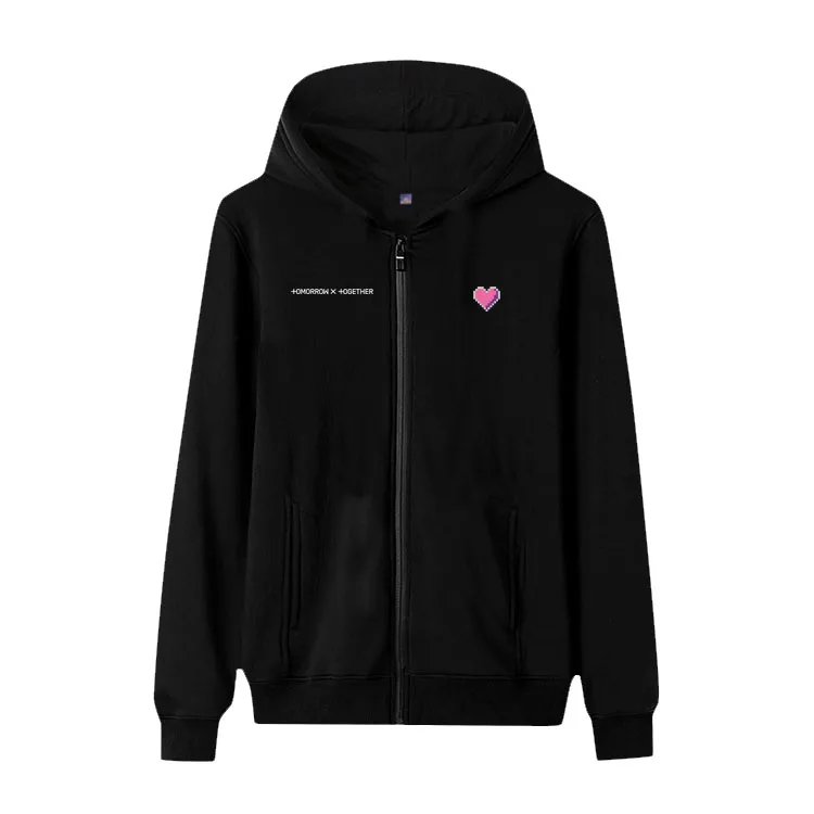 

Kpop txt TOMORROW X TOGETHER album blue hour cartoon printing zipper hoodies unisex black fleece/thin sweatshirt