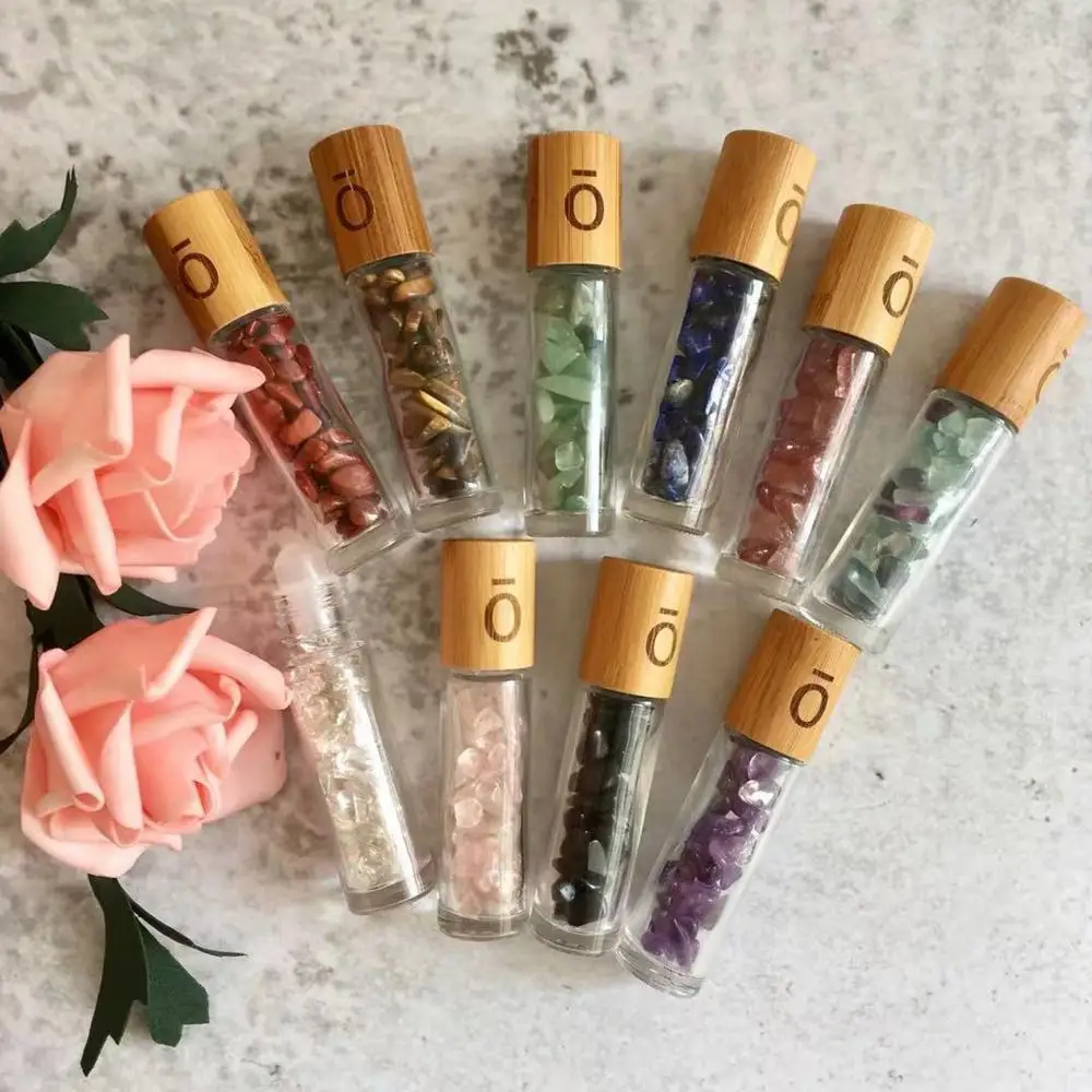 Doterra 10ml Natural Gemstone Essential Oil Roller Ball Bottles Transparent Perfumes Liquids Roll On Crystal Chips - купить по
