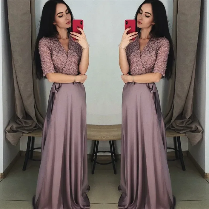 

Элегантные вечерние платья а-силуэта, с V-образным вырезом, из джерси, с длинным рукавом 1/2, из Дубая, саудовские, арабские вечерние платья, платья для выпускного вечера