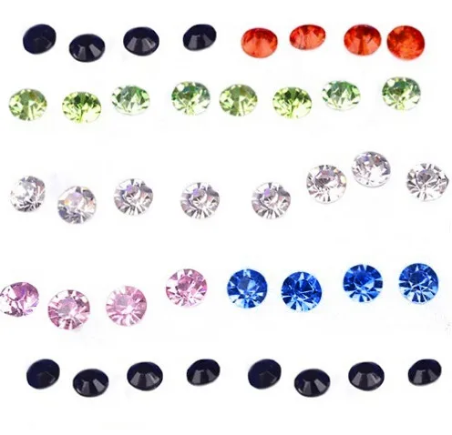 20 пар 5 мм прозрачные/многоцветные кристаллические гипоаллергенные серьги