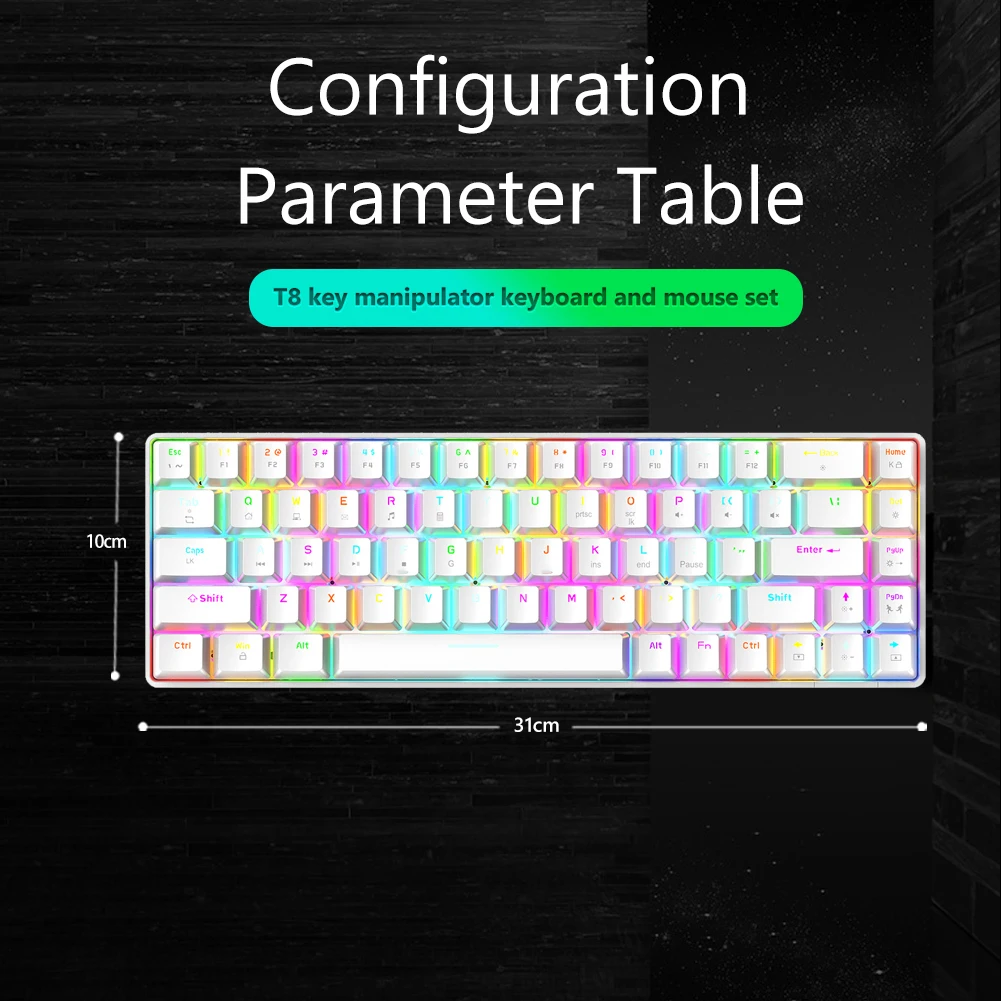 

T8 Mechanical Gaming Keyboard Blue Switch 68 Keys USB Type C Wired Keyboard with 18 RGB Lights Effect for Desktop PC Gamer