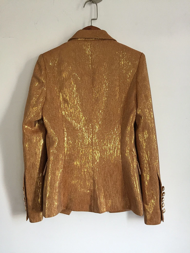 Женский блейзер с металлическими пуговицами двубортный Блейзер золотистого