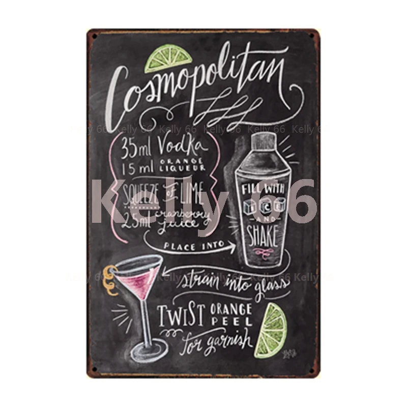 [Kelly66] металлическая вывеска для рисования мелом коктейль зомби Amaretto Sour Mai Tai