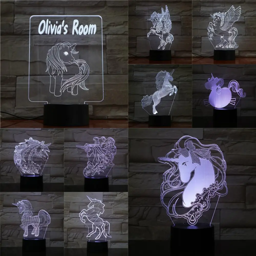 3d лампа в виде красивого единорога с сенсорным управлением ночсветильник