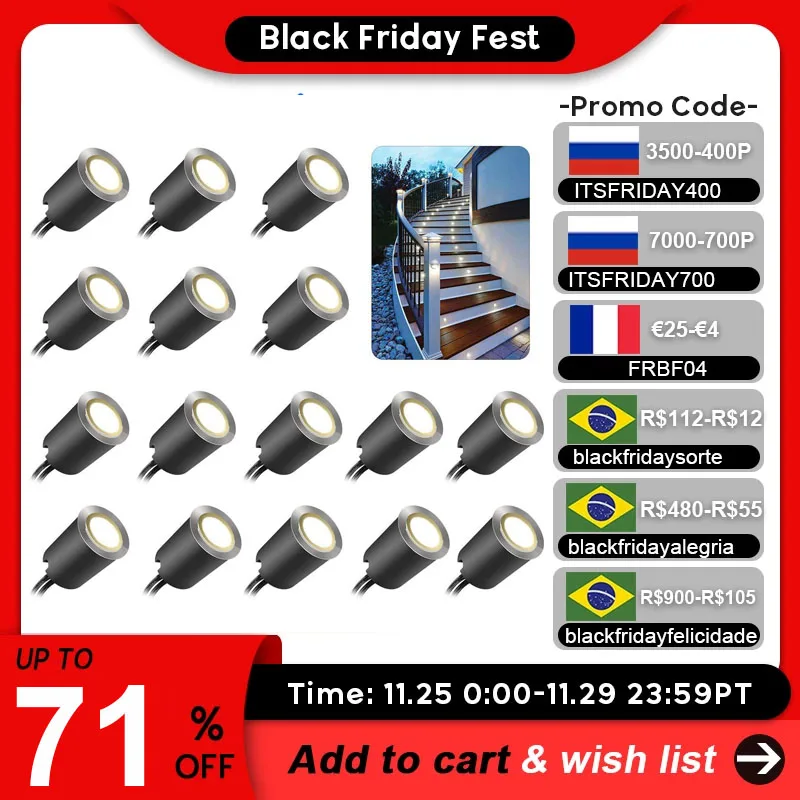 

Встраиваемый палубный светодиодный светильник, IP67, водонепроницаемое уличное освещение для двора, сада, коридора, лестницы, патио, 12 В посто...