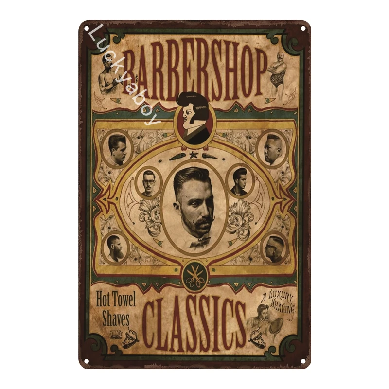 [Luckyaboy] Парикмахерская пряжа Резы классика винтажный жестяной знак колледж