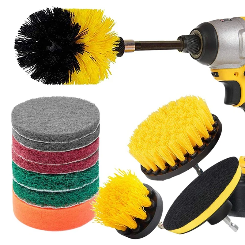 

12 Piece Drill Brush Scrub Pads Power Scrubber Brush with Extended Long Attachment All Purpose-Cleaner Scrubbing Cordless Drill