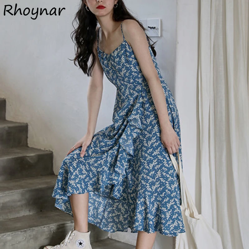 

Sleeveless Dress Women Summer Vacation Tender Lovely New Ins Fashion Ladies Sexy Simple Print Casual Ulzzang Daily Fit Soft Chic