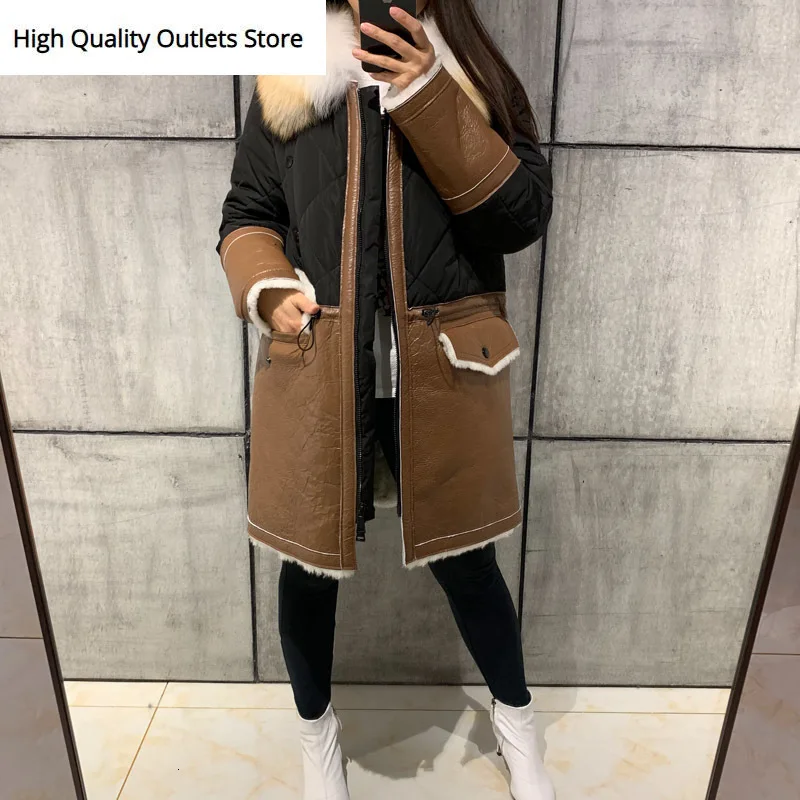 

ladies suede coat women lamb suede leather coat shearling coat splicated with down coat