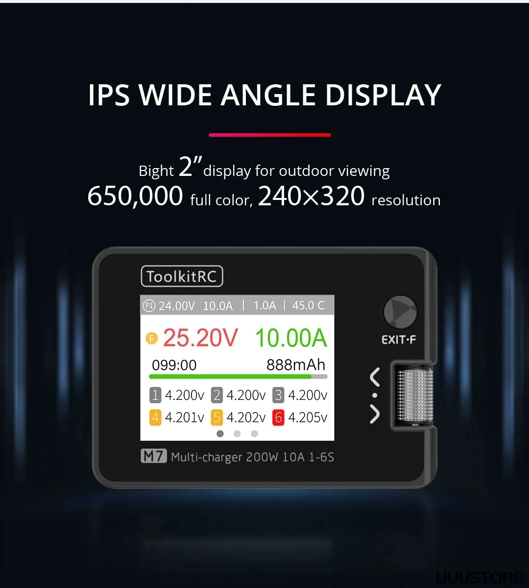 ToolkitRC-Descargador para bater&iacute;a Lipo 1-6S, 200W, 10A, CC, comprobador de se&ntilde;al de receptor ESC-4