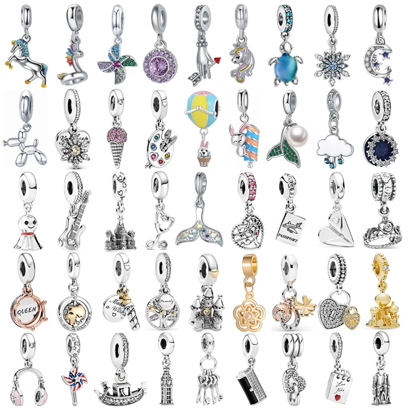 

45 Styles Pendants Windmill Heart Airplane Crown Dangle Charm Beads Fit Original Pandora Silver Color Bracelet Women DIY Jewelry