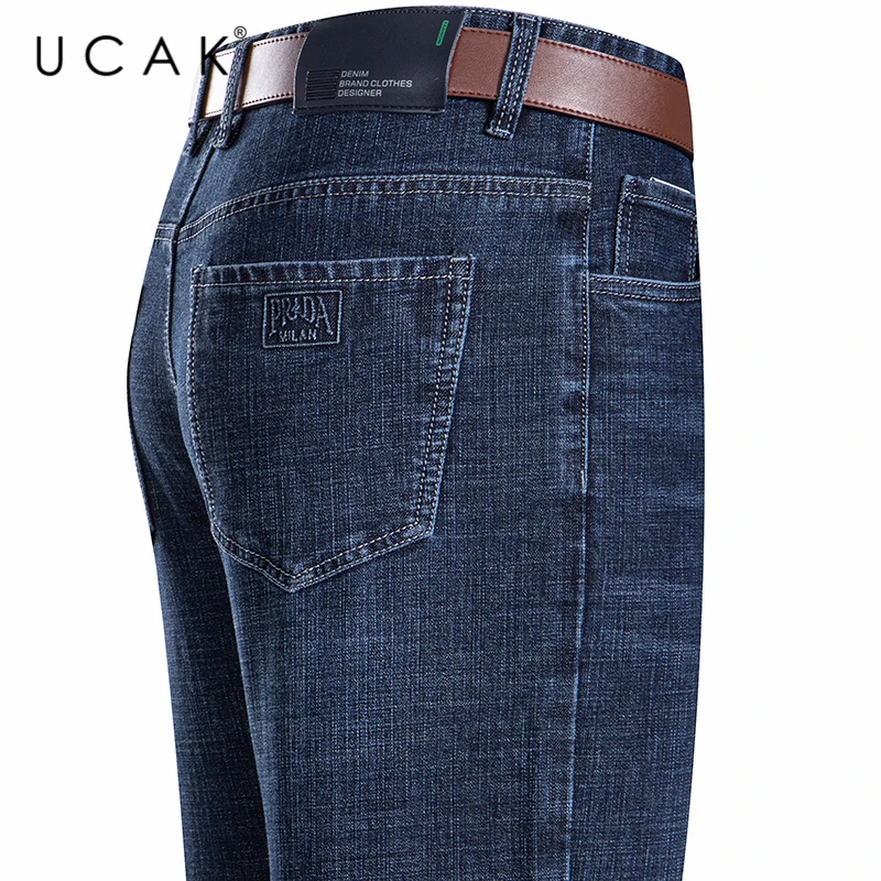 

UCAK Brand New Arrivals Men's Thin Elastic Jeans Fashion Business Classic Style Jeans Denim Pants Streetwear Trousers Male U2061