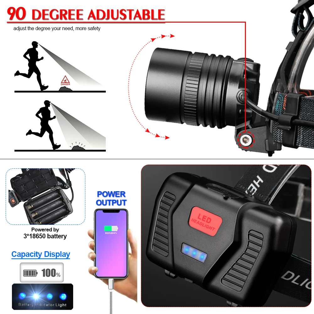 Супер яркая фара XHP50 для охоты велоспорта рыбалки использования 3x18650