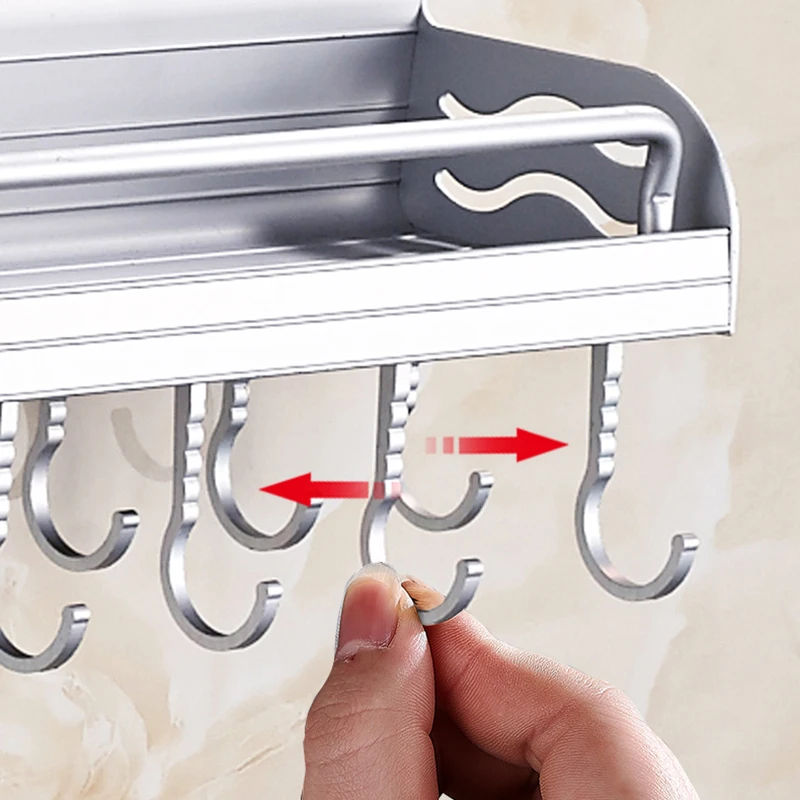 

Kitchen Utensil Storage Rack Punch-free Kitchen Shelf Space Aluminum Tool Carrier Multifunctional Storage Rack with Guardrail