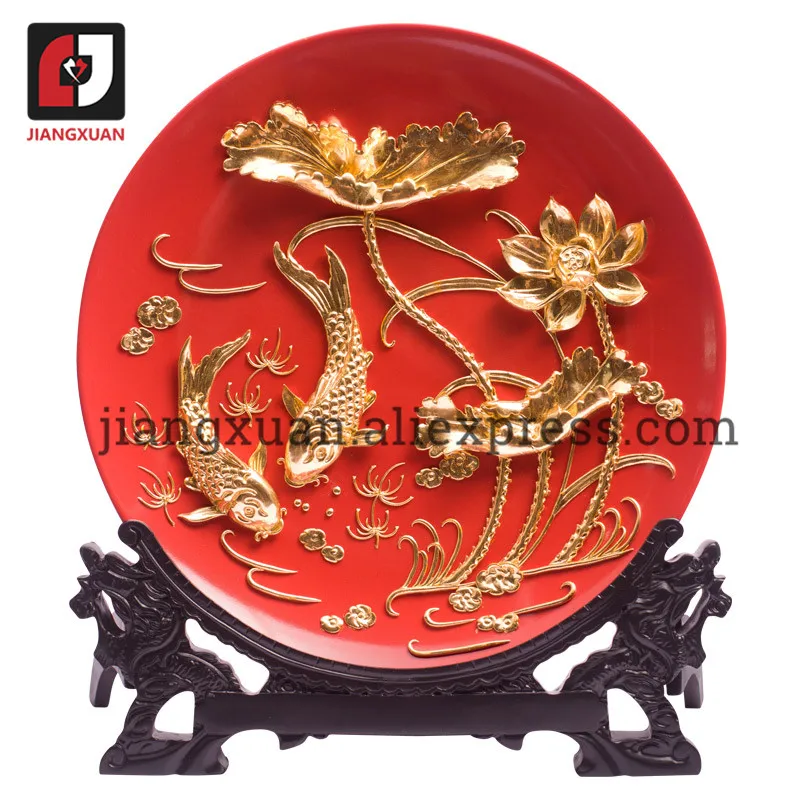 Уникальные Фарфоровые керамические тарелки из золотой фольги для карпа лотоса 24