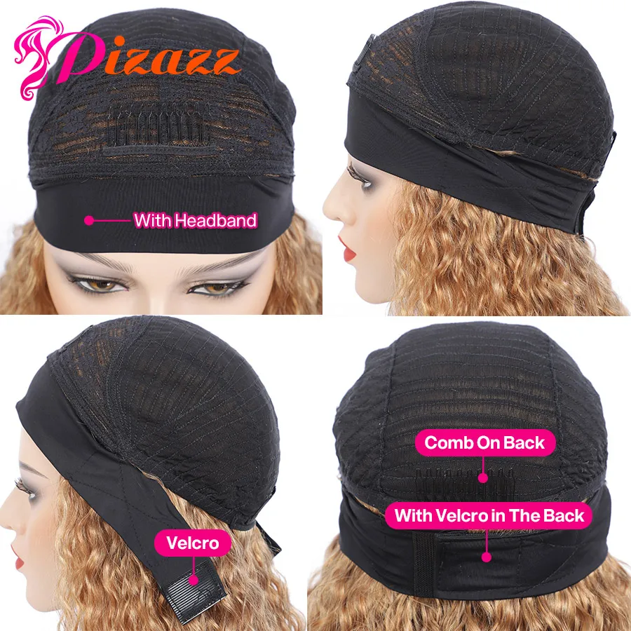 Pizazz Hair Chic Style High-quality Deep Wave Headband Wig Glueless Human Wigs With Pre-attached Scarf 100% | Шиньоны и парики