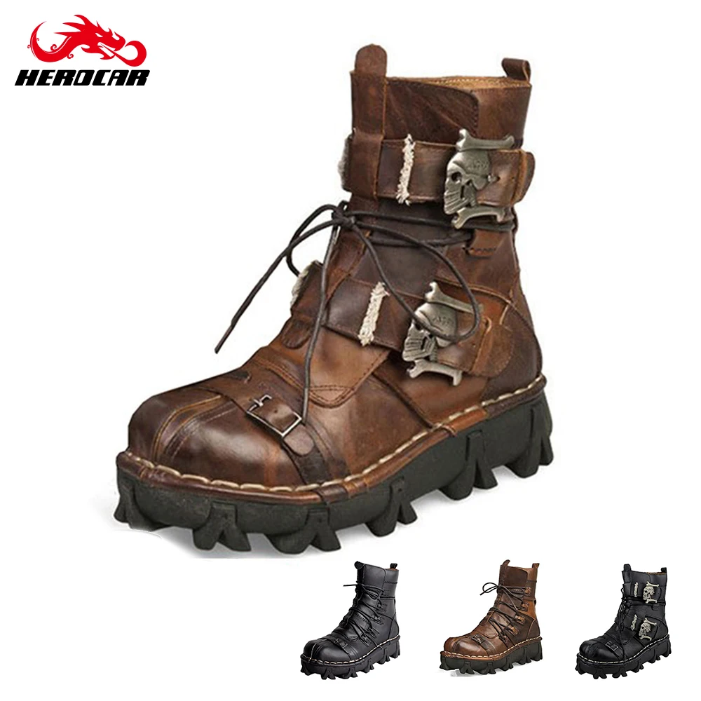 Ботинки мужские мотоциклетные из натуральной коровьей кожи в стиле