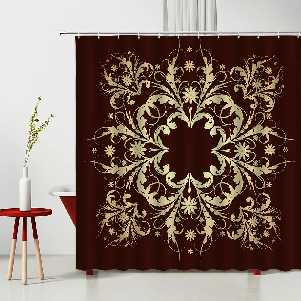 

Bohemian Indian Mandala Flower Shower Curtains Round Household Products Bathroom Decor Polyester Fabric Bathtub Curtain Set