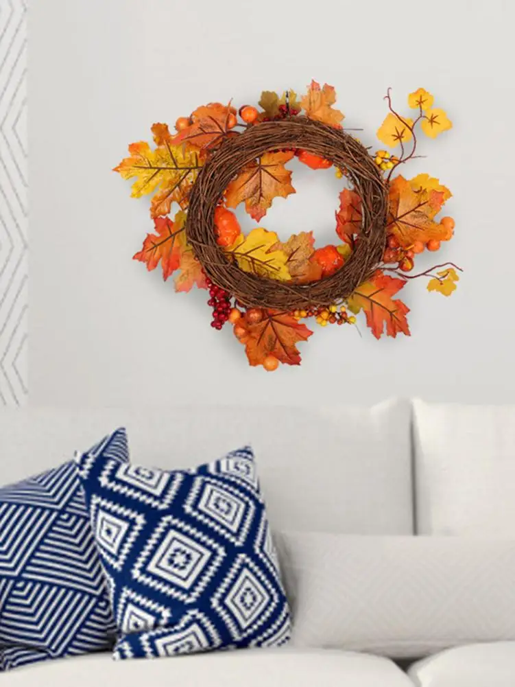

Autumn Simulation Wreath Pumpkin / Leaf Cone Garland With Light WreathChristmas Thanksgiving Home Decor Door Wall Hanging Decor