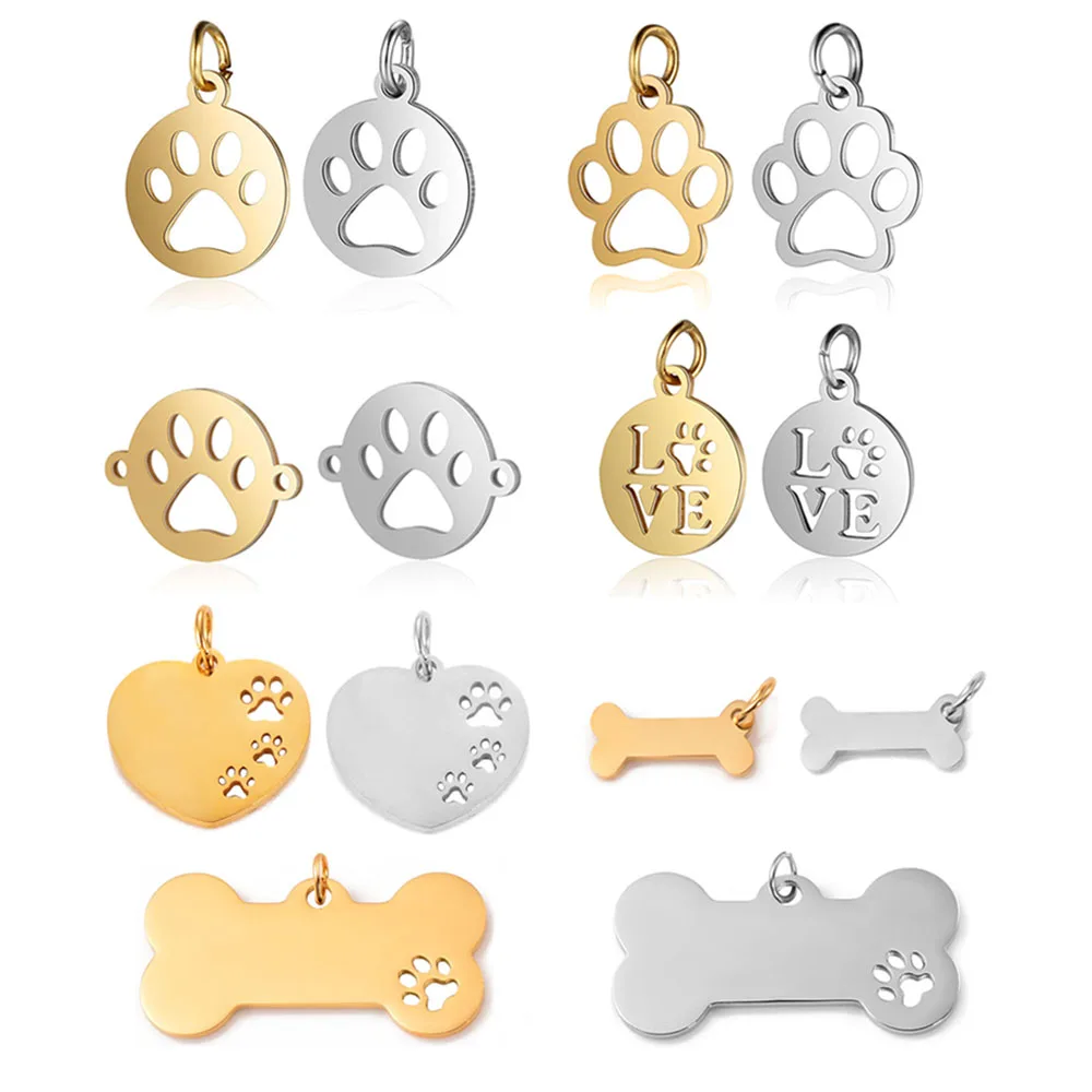 5 шт. животных Нержавеющая сталь Pet Paw принт с кошками и собаками кости подвески